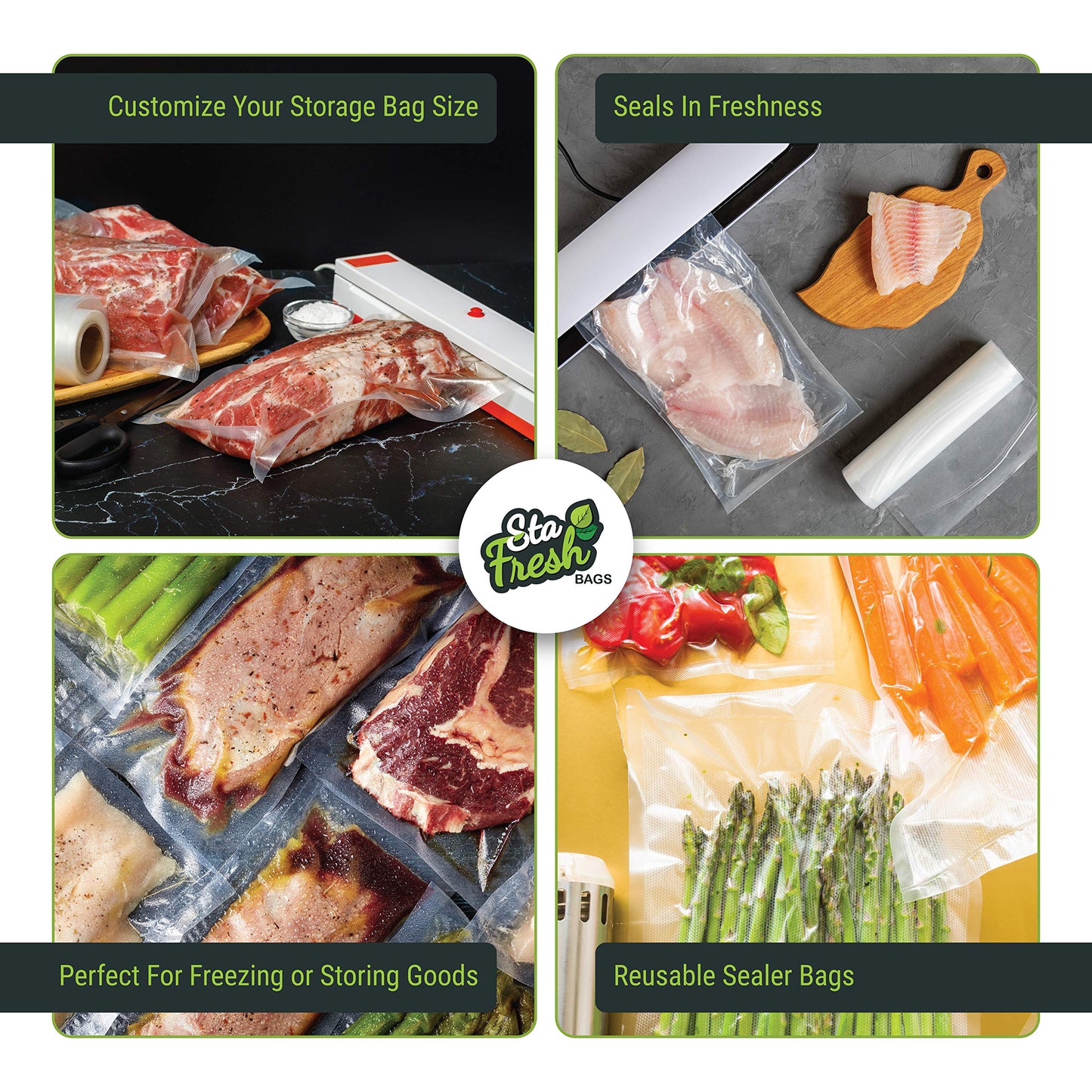Vac Fresh Vacuum Sealer Roll Bags, 15 inches x 50 feet, 3.5mil Embossed, Vacuum Seal Bags, Food Storage Bags, Meal Prep, Marinating, Sous Vide, Vacuum Sealing Storage Bags, 2 Rolls, 100 Feet Total