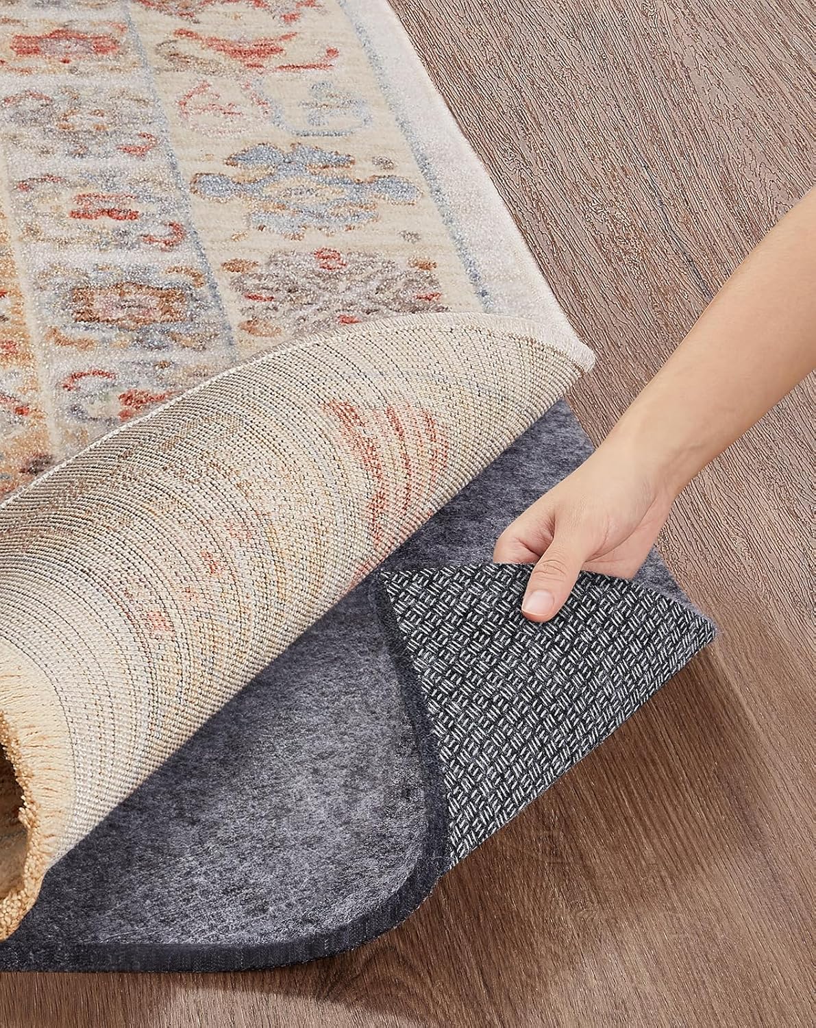 Veken Non-Slip Rug Pad - Cushioned Gripper for Hardwood Floors | 8 x 10 Ft, 1/8 Inch Thick
