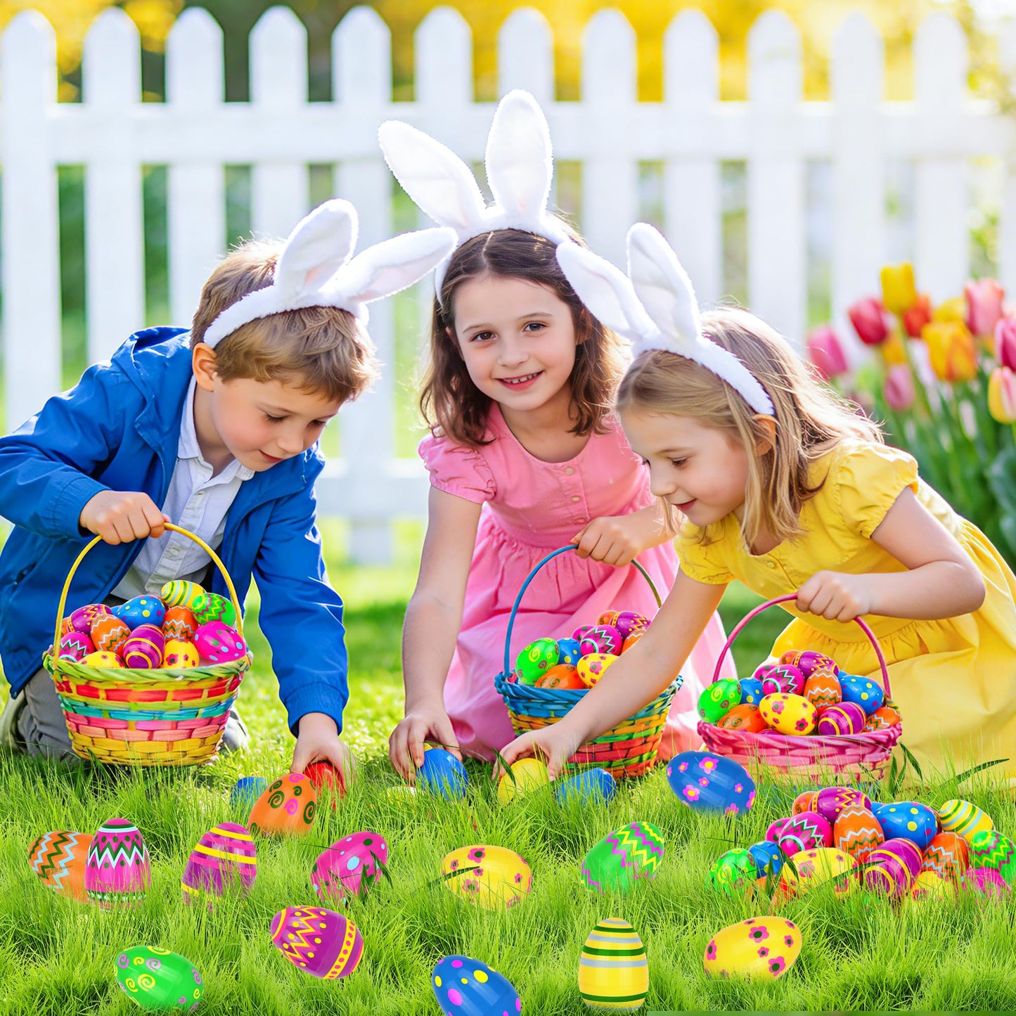 NAWITDA 24 Pack 2.4 Inch Plastic Printed Easter Eggs, Empty Fillable Eggs Bulk for Easter Egg Hunt, Easter Basket Stuffers Fillers, Classroom Prize Supplies, Filling Treats and Party Favors
