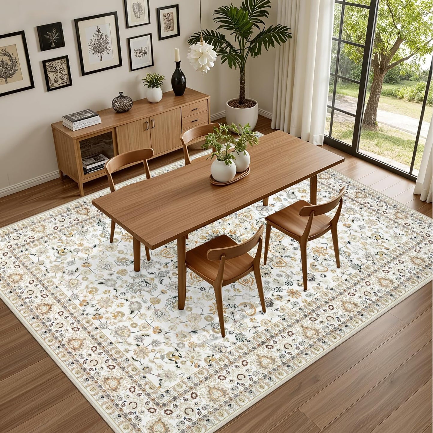 Skiennix 5x7 Area Rug - Washable Vintage Boho Design | Soft, Stain-Resistant Carpet for Living Room & Bedroom
