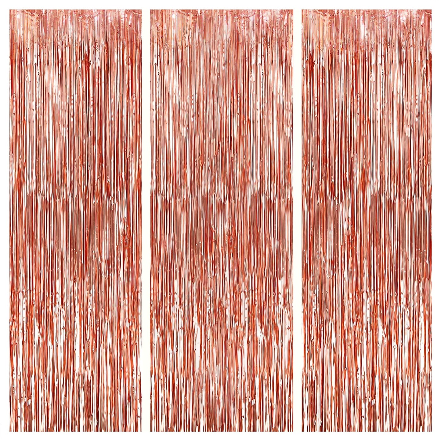 KatchOn, Rose Gold Fringe Curtain - XtraLarge 8x3.2 Feet, Pack of 3 | Rose Gold Backdrop for Bachelorette Party Decor, Graduation Decorations 2025 | Fringe Backdrop for Rosegold Birthday Decorations