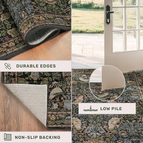 Hazo Haus Dark Floral Area Rug 8x10 - Washable Non-Slip Design for Living Room, Dining Room & Office
