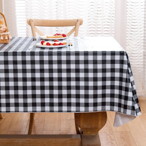 Heavy Duty Vinyl Tablecloth with Flannel Backing Waterproof Oil-Proof Plastic Table Cloth Stain-Resistant Wipeable Rectangle or Square Table Cover for Indoor and Outdoor (Black Checkered, 54x54 Inch)