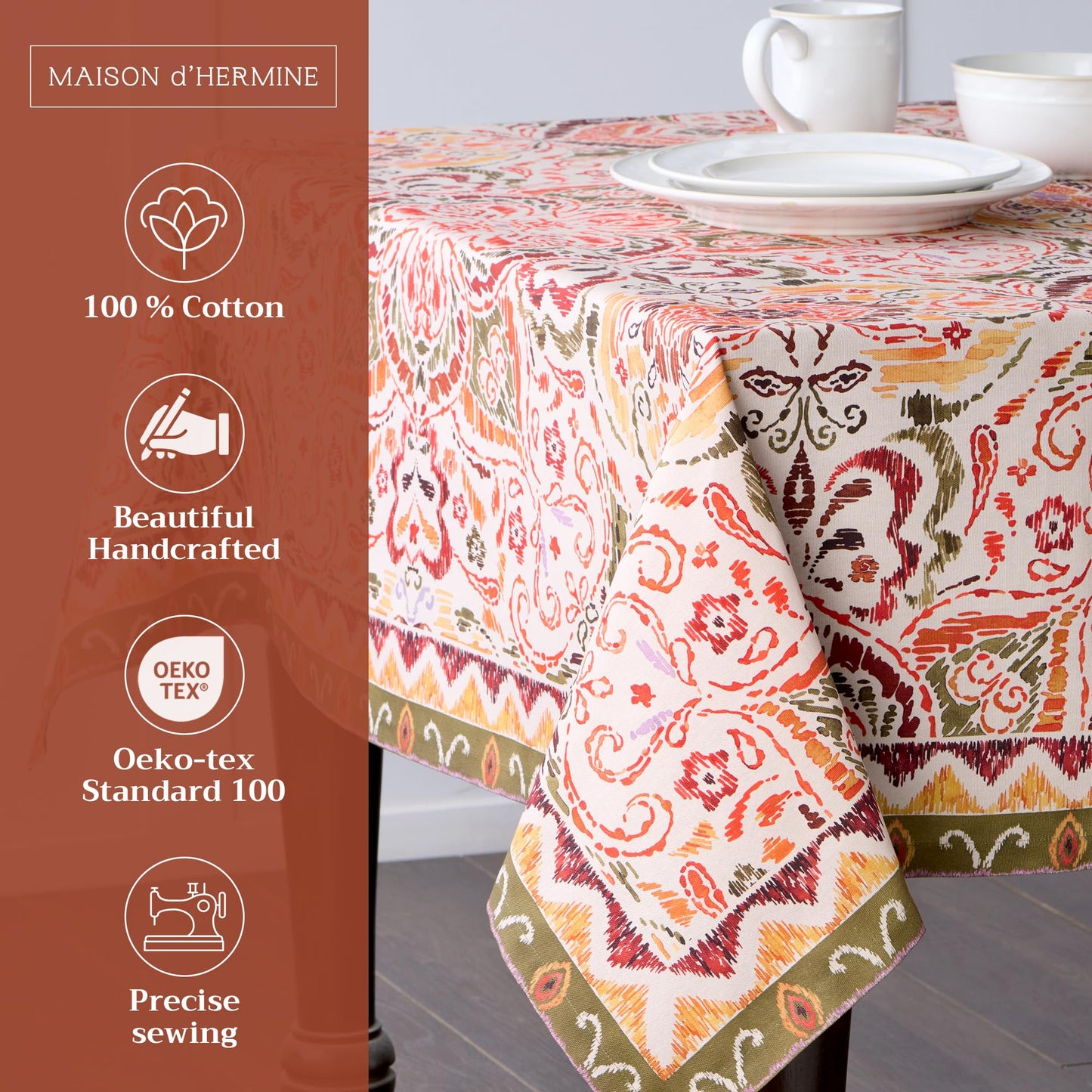 Maison d' Hermine Table Cloth Square Table 100% Cotton 54 x 54 Inches Fall Tablecloth Reusable Everyday Use for Thanksgiving Christmas Decorations Dining Farmhouse Party (Damask)