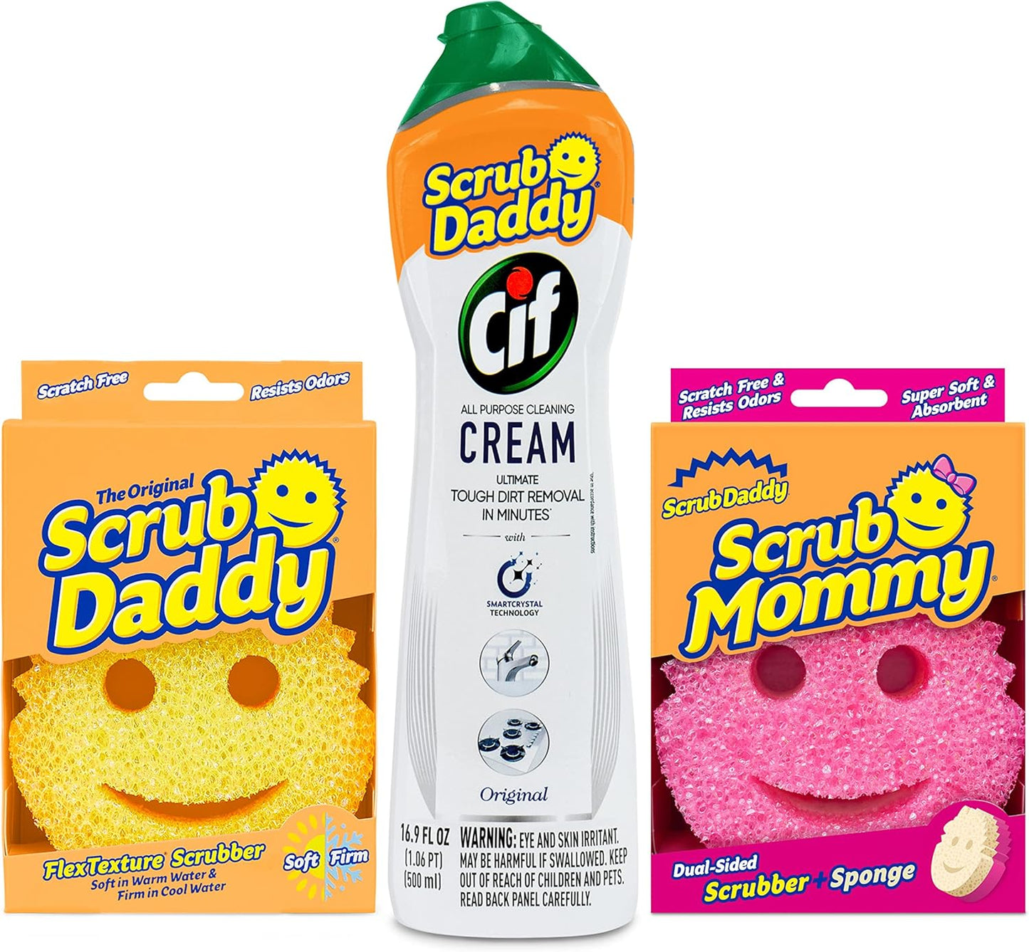Scrub Daddy Sponges | Non-Scratch Scrub Mommy & Cif All-Purpose Cleaner - Kitchen & Bathroom Cleaning Kit