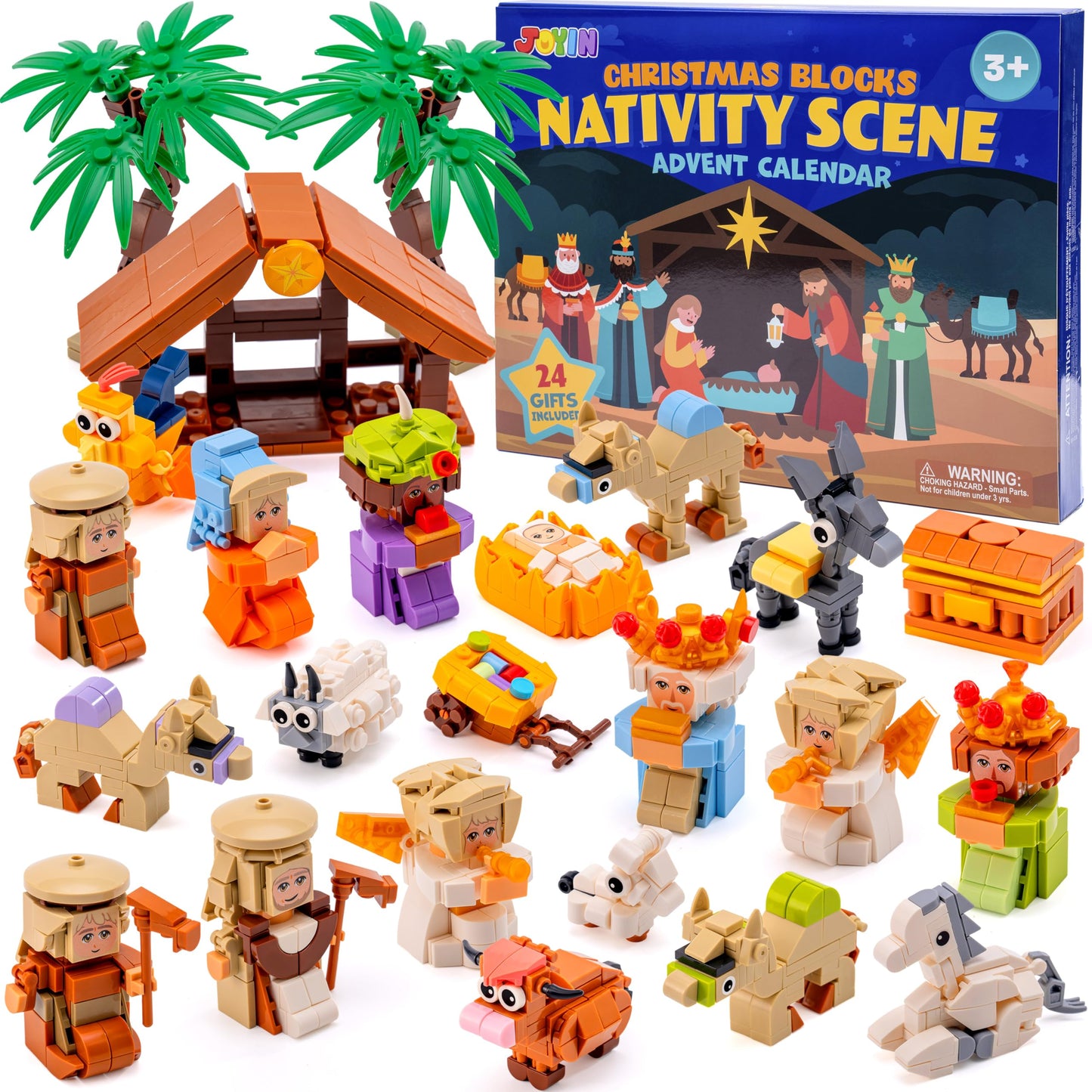 JOYIN 2025 Christmas Advent Calendar Nativity Figurine Set, Christmas Countdown Nativity Scene Set, 24 PCS Xmas Story Christian Religious Advent Calendar