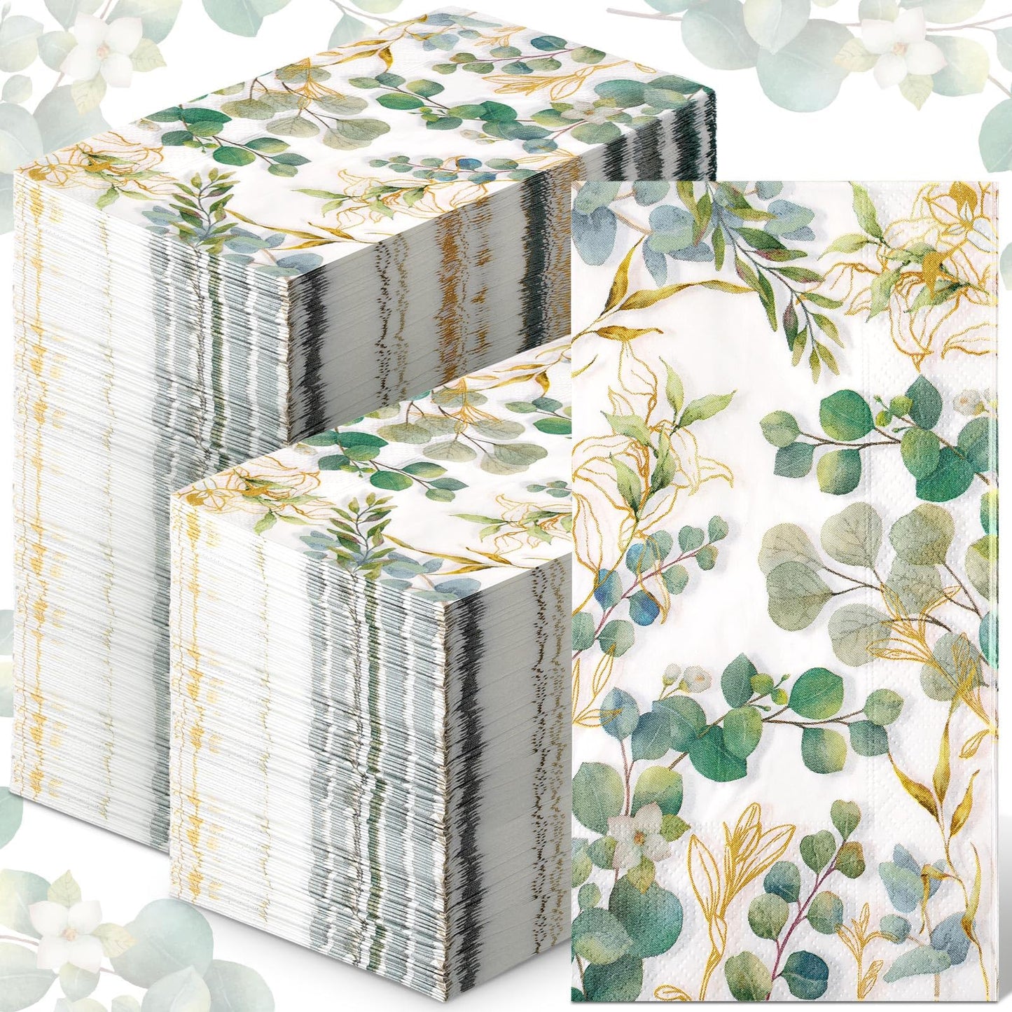 Spiareal 120 Pcs Greenery Paper Napkins 3 Ply Disposable Hand Towels for Bathroom Green Eucalyptus Leaf Guest Decorative Dinner Napkin for Bridal Baby Shower Wedding Birthday Spring Party