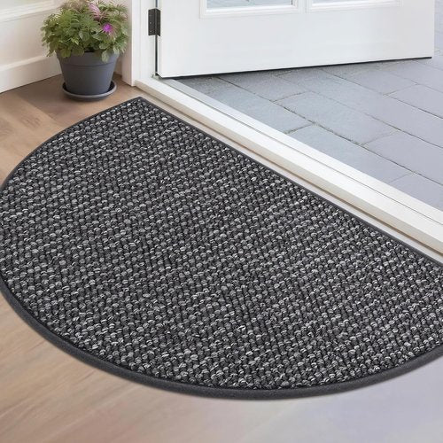 BEQHAUSE Dirt Trapper Door Mat - Non-Slip, Washable Half Circle | 17" x 30", Charcoal Entryway Rug