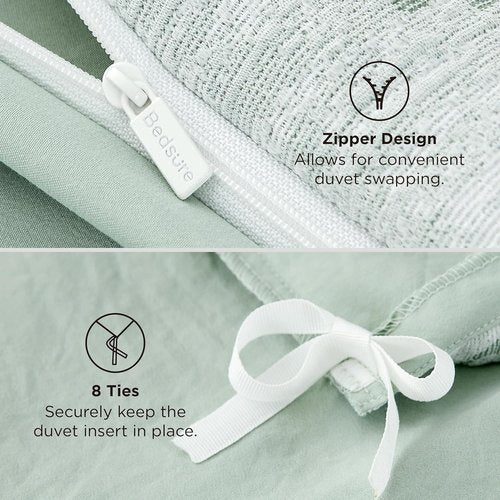 Bedsure Green Duvet Cover - Elegant Boho Design, Soft Queen Size Bedding Set | Includes 90"x90" Duvet Cover & 2 Pillow Shams