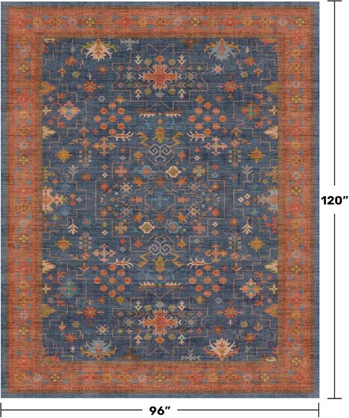 Aethestic | Washable Navy Blue Area Rug - Low Pile, Non-Slip Rubber Backing, Stain Resistant - 8x10 Size for Living Room & Bedroom