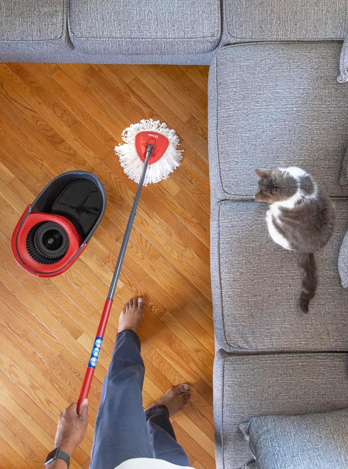 O-Cedar EasyWring Microfiber Spin Mop - Efficient Floor Cleaning System | Red & Gray Standard Size