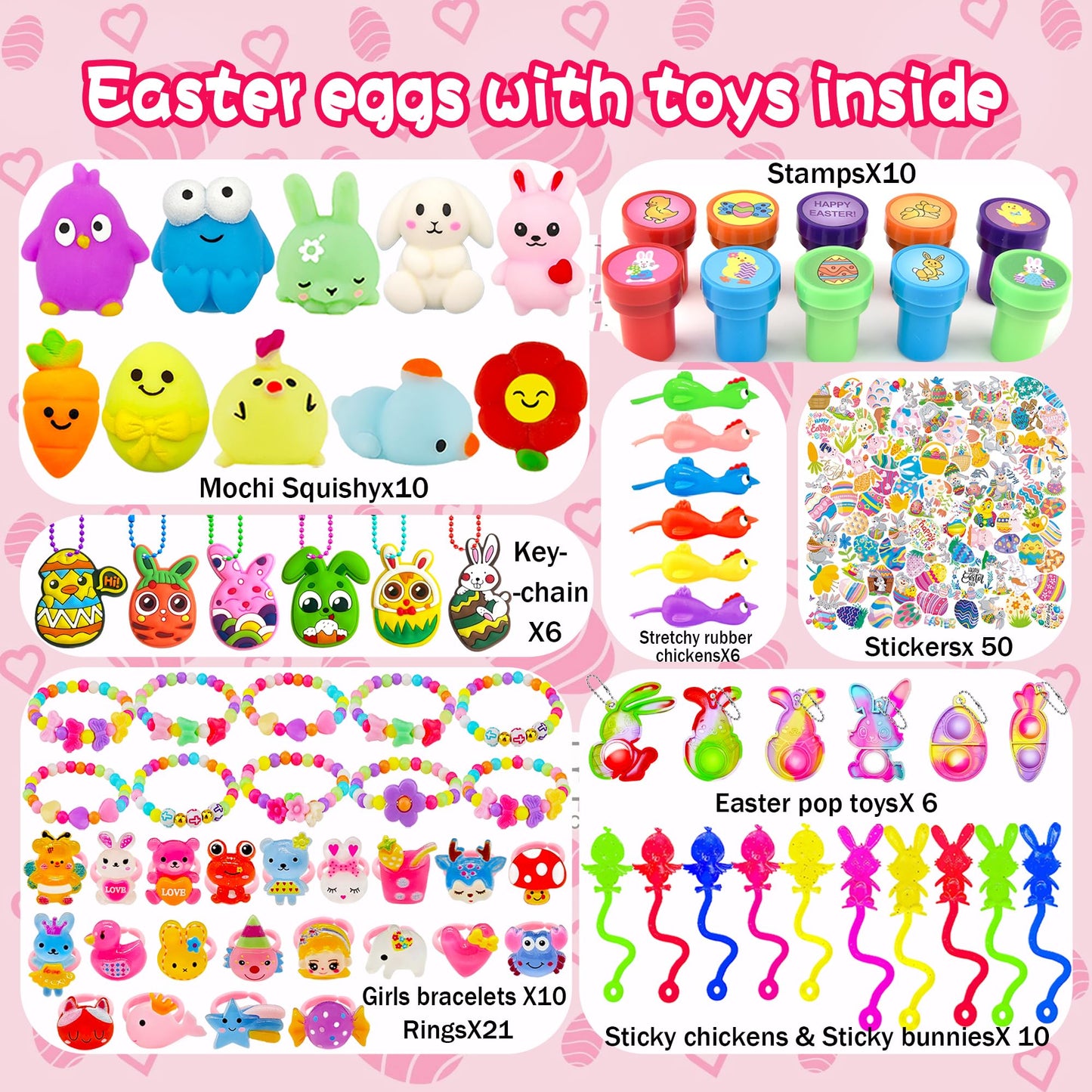Beser 318 pcs filled Easter Eggs with Toys Easter Egg Fillers 100 pack Easter egg wtih 218 Toys inside Small Toys for Easter Eggs Filled Easter Basket Stuffers Favors for Kids Toddlers Boys Girls
