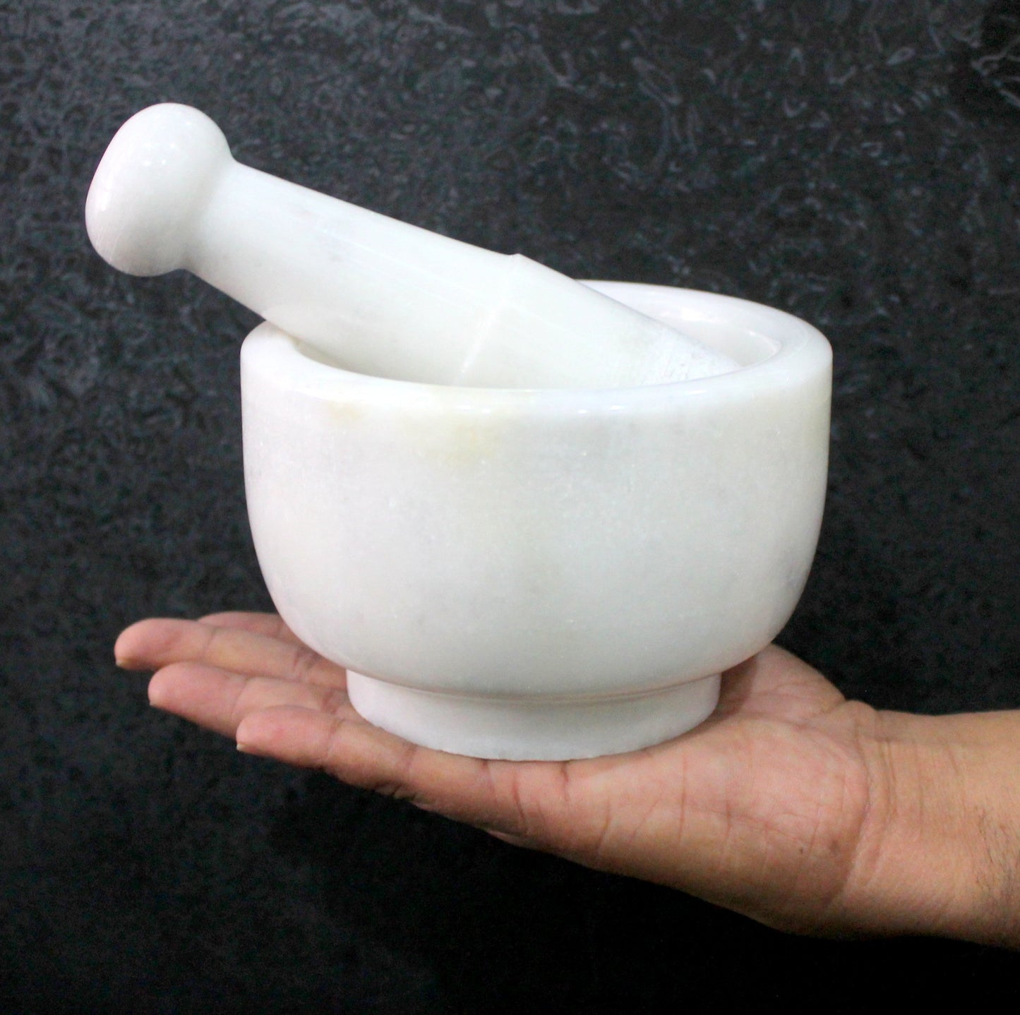 KLEO 5” Natural Stone Mortar and Pestle Set – Heavy Duty Spice & Herb Grinder, Guacamole Masher,Non-Porous, Odor Resistant – Garlic Crusher, Seed Grinder, Kitchen Tools(White)