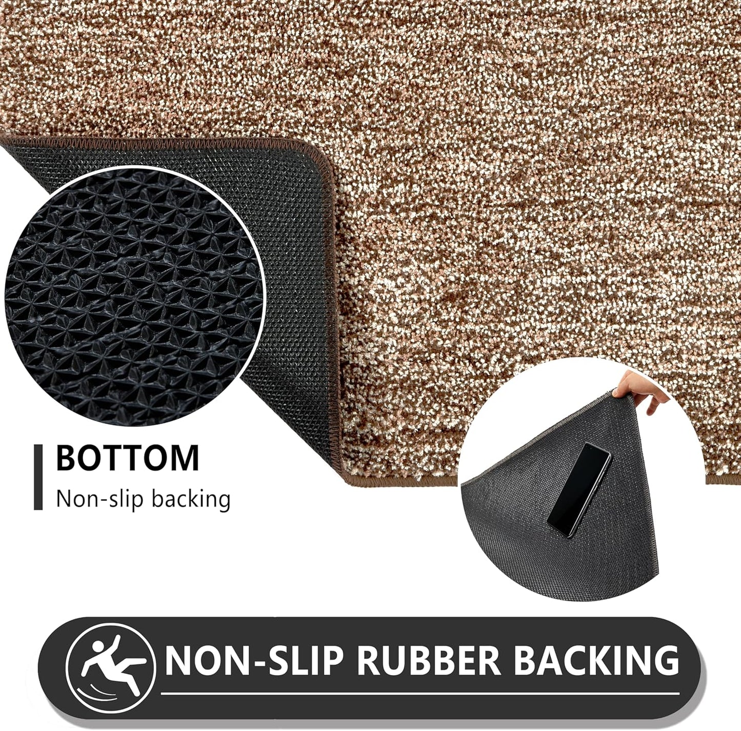 REFETONE Indoor Doormat - Absorbent Non-Slip Rubber Backing | Washable 20"x32" Coffee/Brown Rug