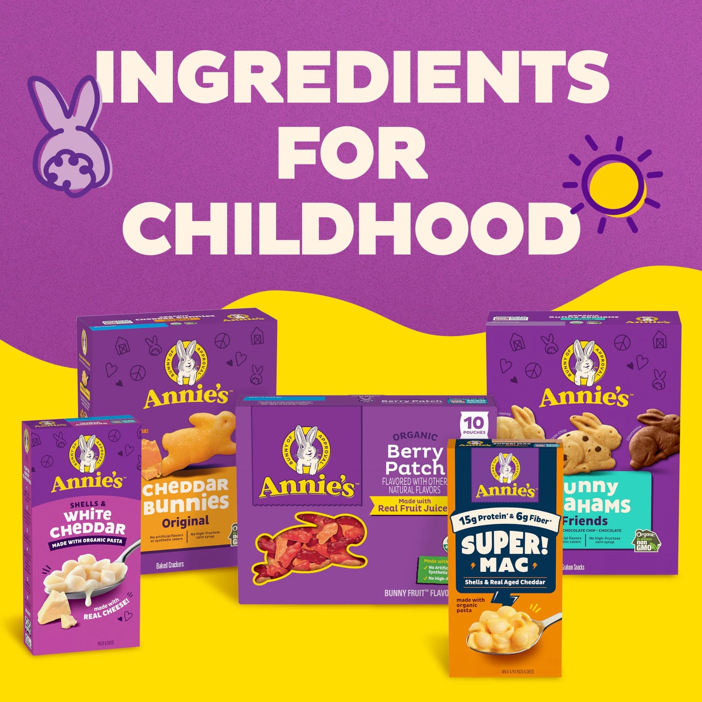 Annie's Organic Variety Pack, Cheddar Bunnies, Bunny Grahams and Cheddar Squares, 12 Pouches, 11 oz
