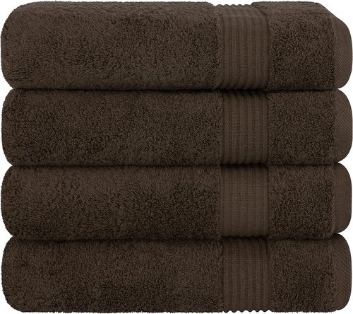 Cotton Paradise 4 Piece Turkish Bath Towels - Extra Large Soft Plush Set in Brown