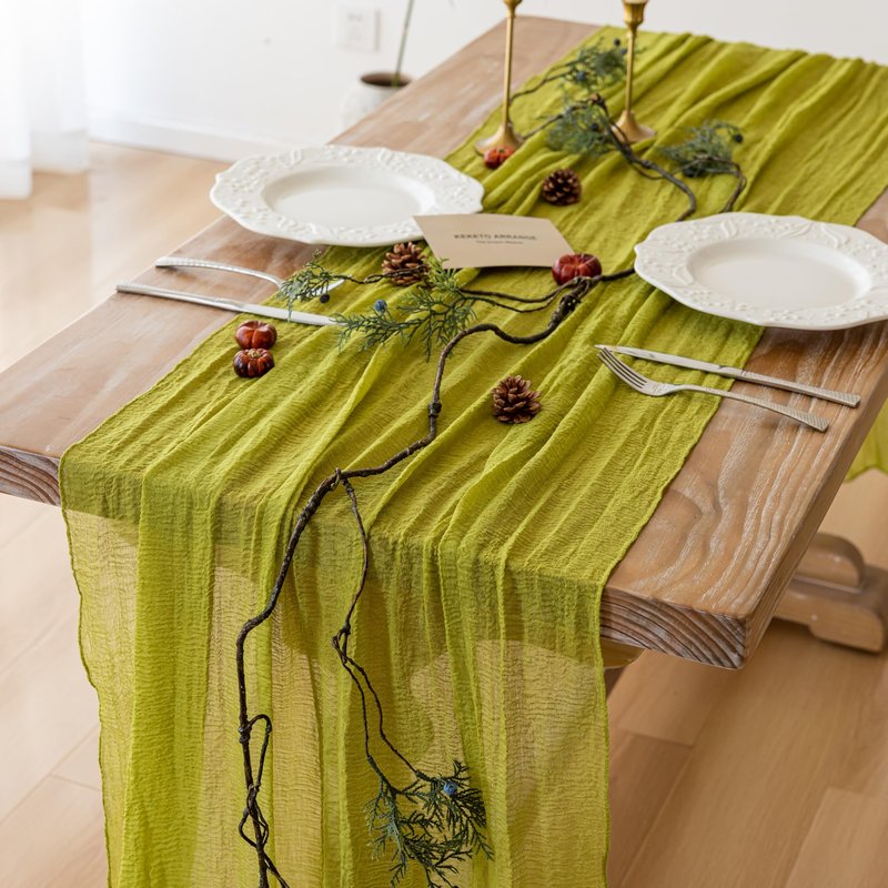 Keketoarrange Moss Green Cheesecloth Easter Spring Table Runner Gauze 120 Inch 10 FT Rustic Boho Cheese Cloth Runner for Wedding Baby Shower Bridal Shower Long Sheer St Patricks Day Home Decorations