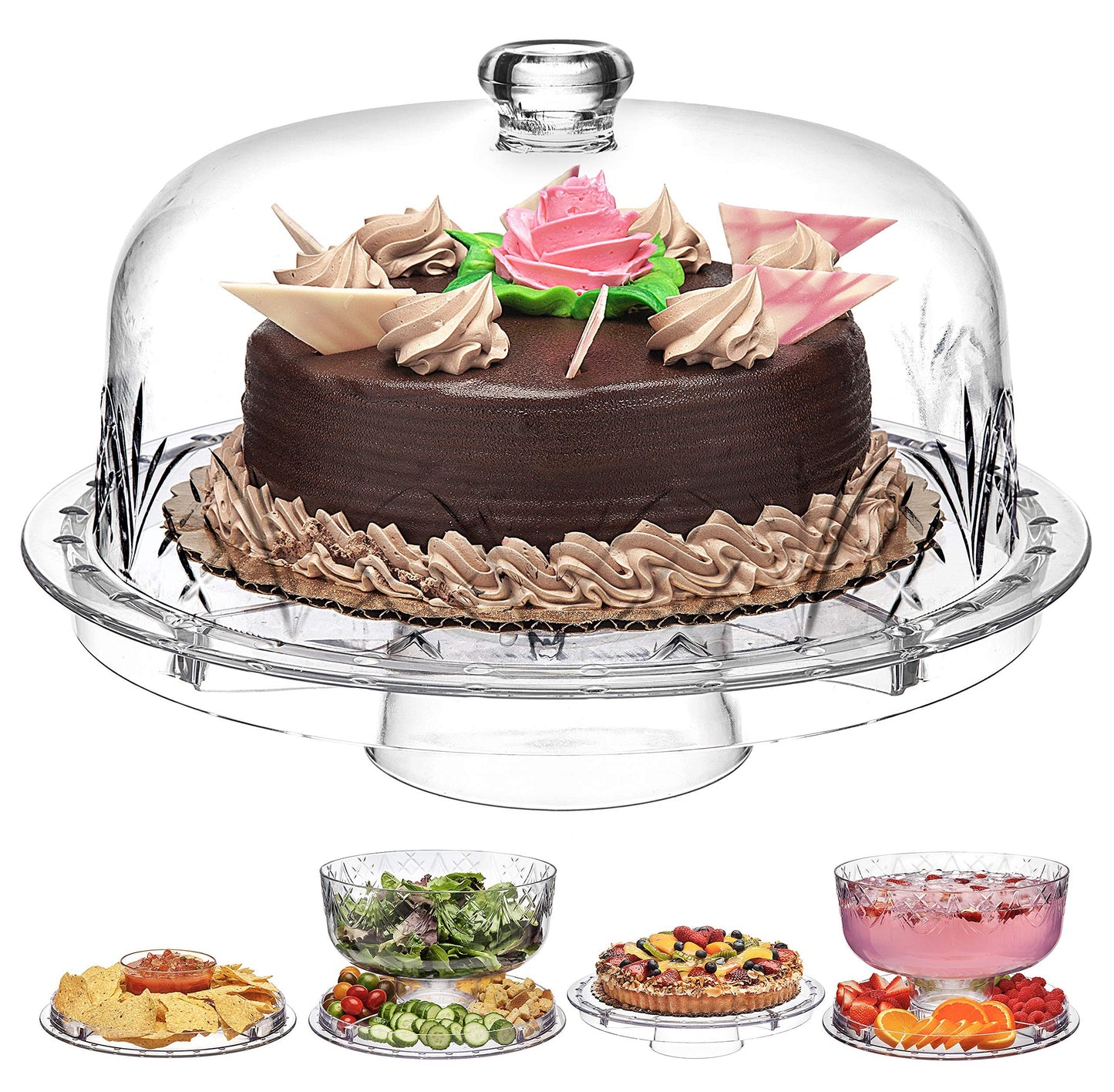 Godinger Cake Stand and Serving Plate Platter with Dome Cover, 6 in 1 Multi-Purpose Use, Shatterproof and Reusable Acrylic - Dublin Collection, Blue