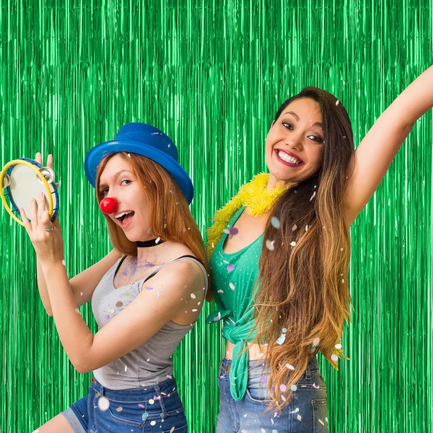 Skiennix Green Streamer Backdrop - 12 Pack Metallic Foil Fringe Curtains for Birthday Parties | 3.28 FT x 7.05 FT
