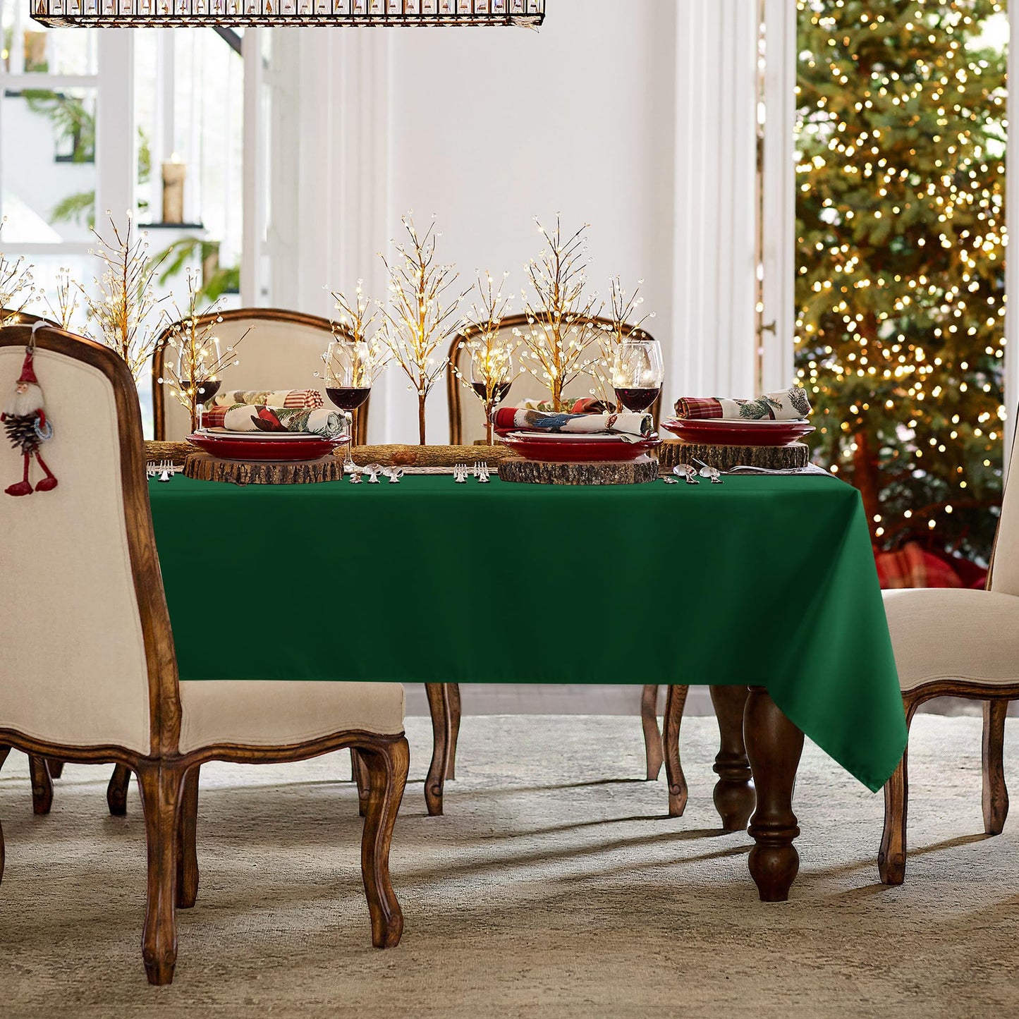sancua Rectangle Tablecloth - 70 x 120 Inch - Stain and Wrinkle Resistant Washable Polyester Table Cloth, Decorative Fabric Table Cover for Dining Tables, Buffet Parties and Christmas, Hunter Green