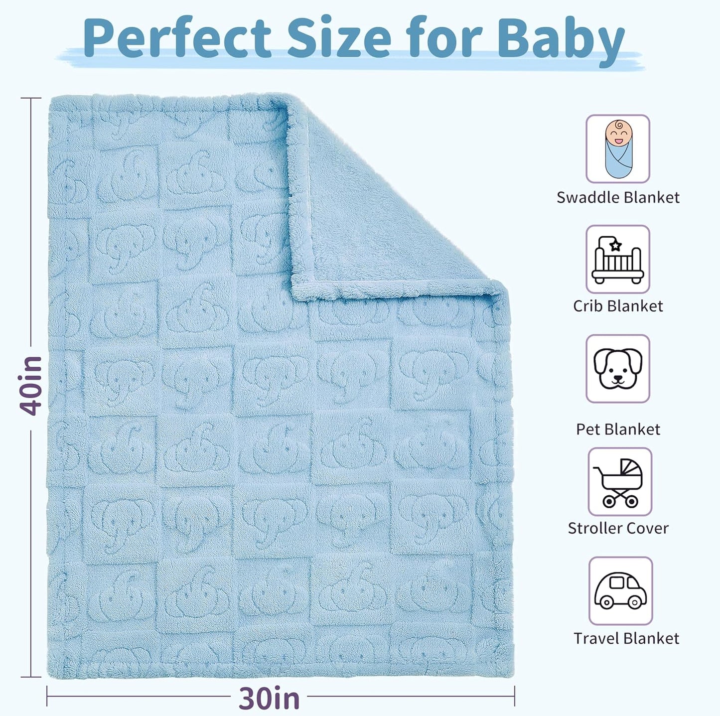 Pro Goleem Baby Boy Blanket - Soft Fleece 30" x 40" Blue Crib & Stroller Blanket for Newborns