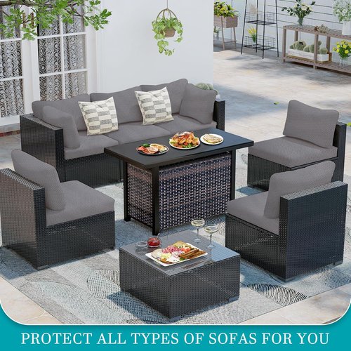 BIETYONE 12Pcs Stretch Patio Cushion Covers - Washable Outdoor Couch Slipcovers | Grey Furniture Protector