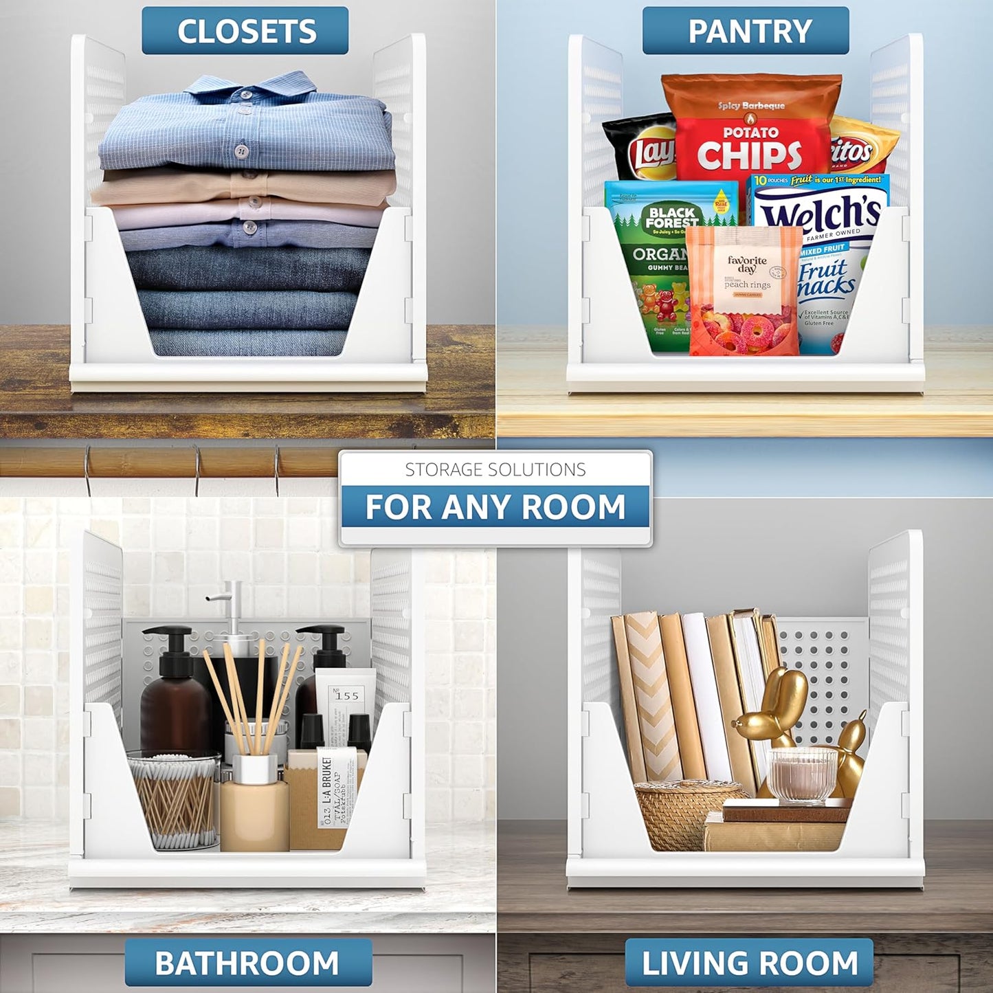 Sorbus Stackable Shelf Organizer Baskets - Versatile Plastic Storage Bins for Closet, Pantry & Bathroom - Open Front Design for Easy Access
