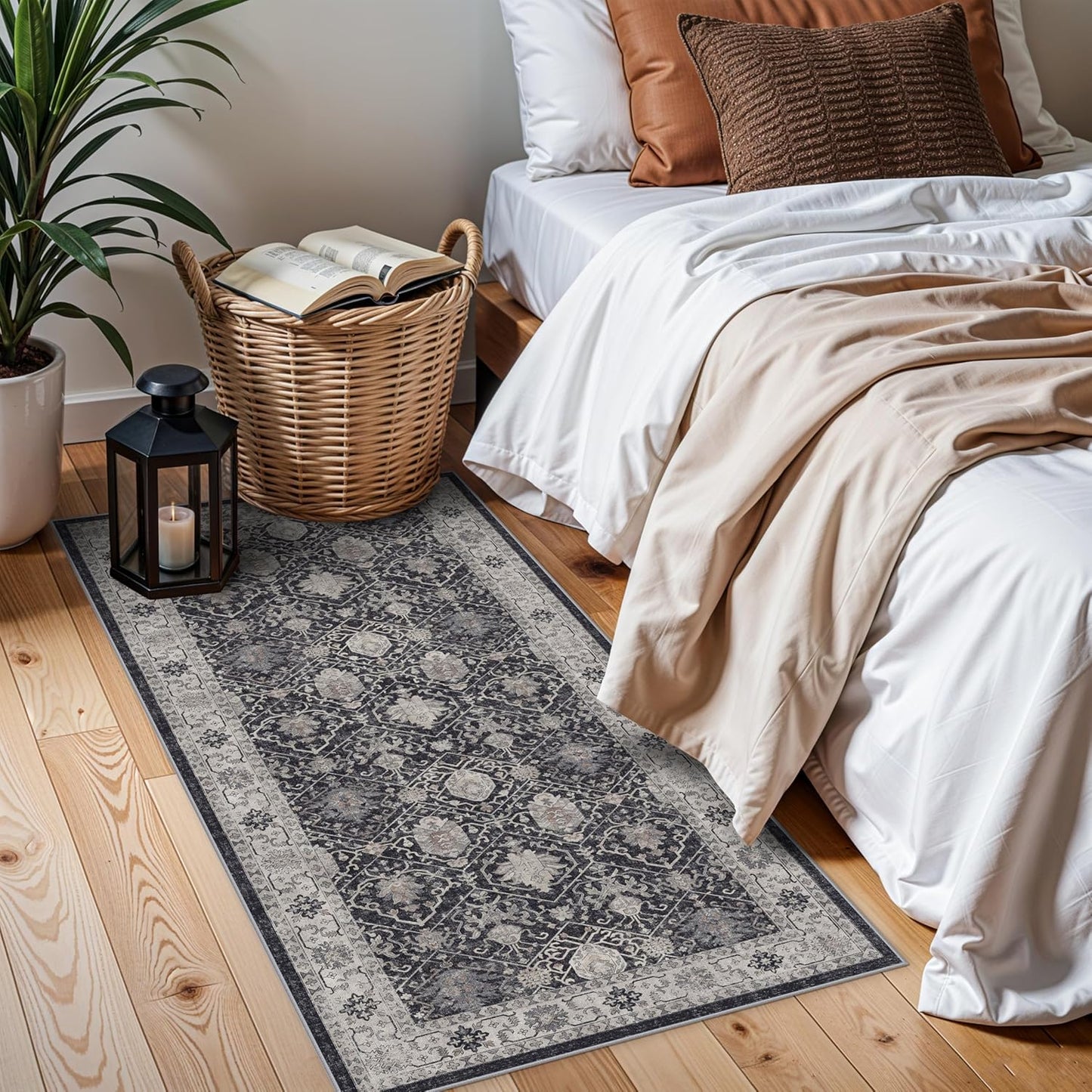 Skiennix Washable Area Rug - Stain Resistant Kitchen Runner | Ultra Soft Non-Slip Indoor Carpet (2x4, Black)