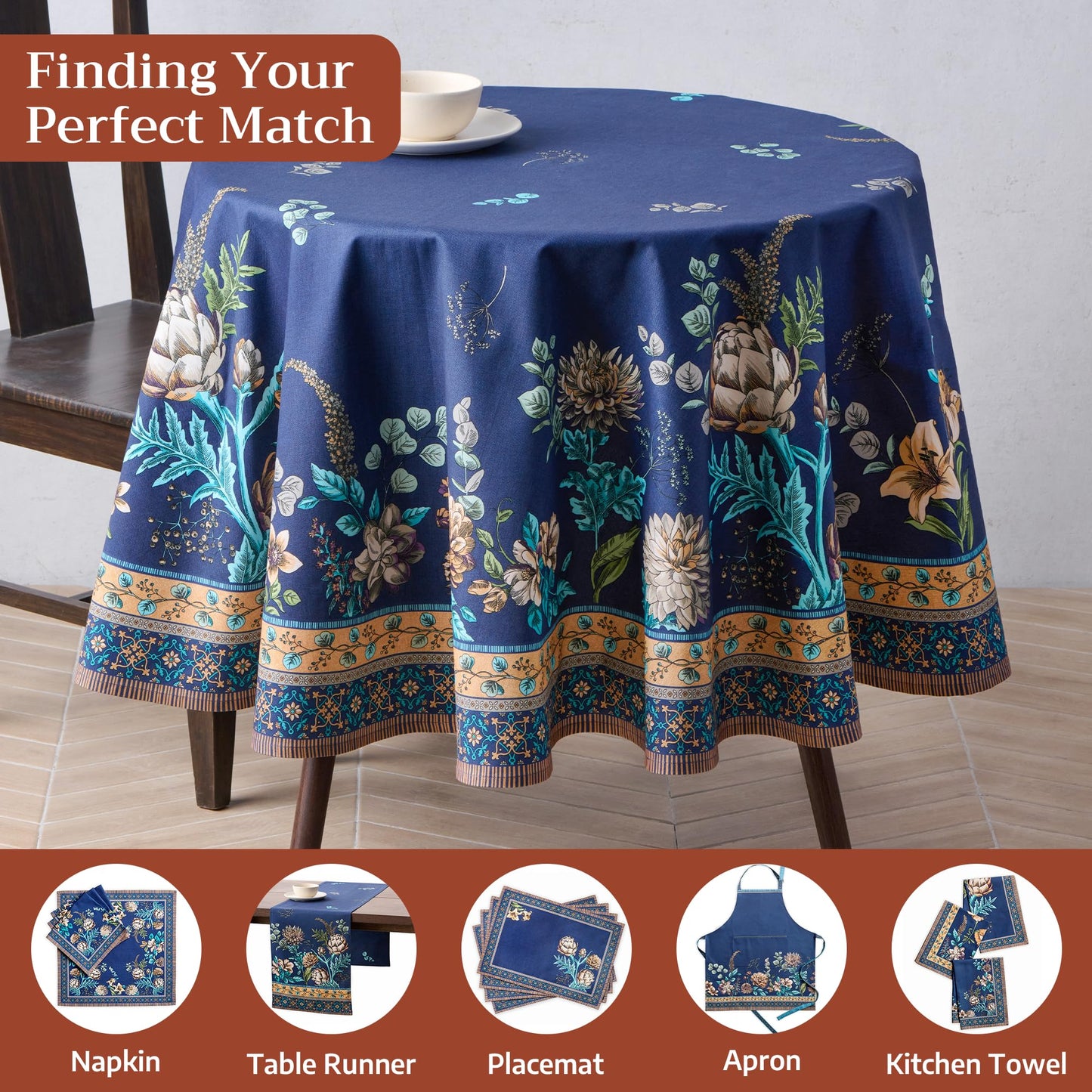 Maison d'Hermine Premium Table Cloth Round Table 100% Cotton 70 Inches Tablecloth Reusable Decorative Everyday Use for Dining Room, Farmhouse, Home, Party, Festive & Wedding - Artichoke