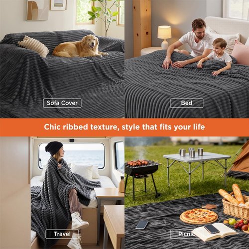 Bedsure GentleSoft Fleece Blanket - Cozy Large Throw for Bed, Grey, 120x120 Inches