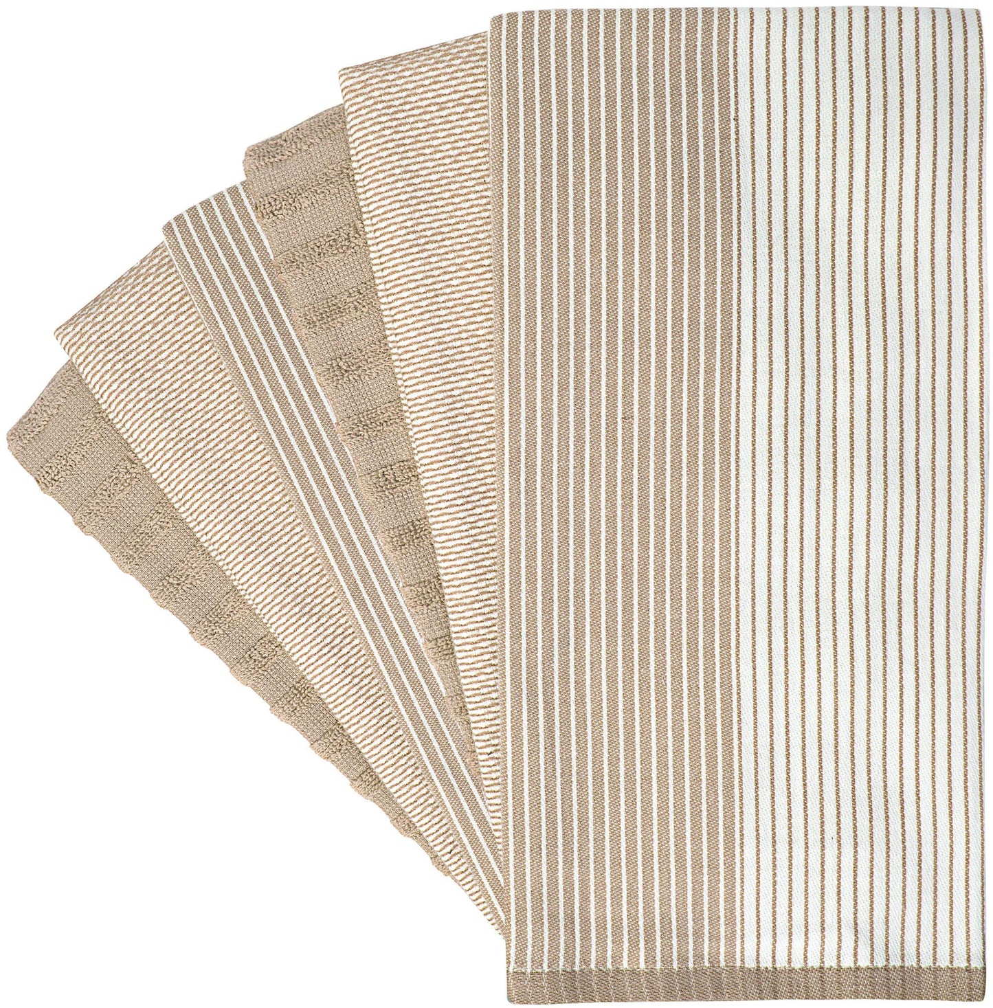 Premium Kitchen Towels (20”x 28”, 6 Pack) | Large Cotton Dish Towels | Flat & Terry Highly Absorbent Kitchen Linen Set with Hanging Loop | Tan