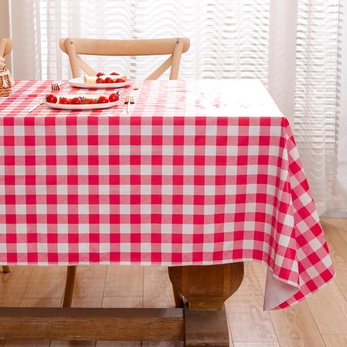 Heavy Duty Vinyl Tablecloth with Flannel Backing Waterproof Oil-Proof Plastic Table Cloth Stain-Resistant Wipeable Rectangle or Square Table Cover for Indoor and Outdoor (Red Checkered, 60x102 Inch)