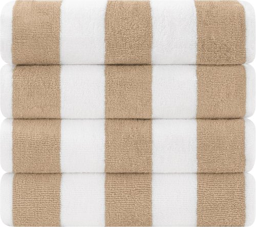 Cotton Paradise Cabana Stripe Beach Towels - Extra Large 30x60 Inches, Soft & Quick Dry, Beige | 4 Pack