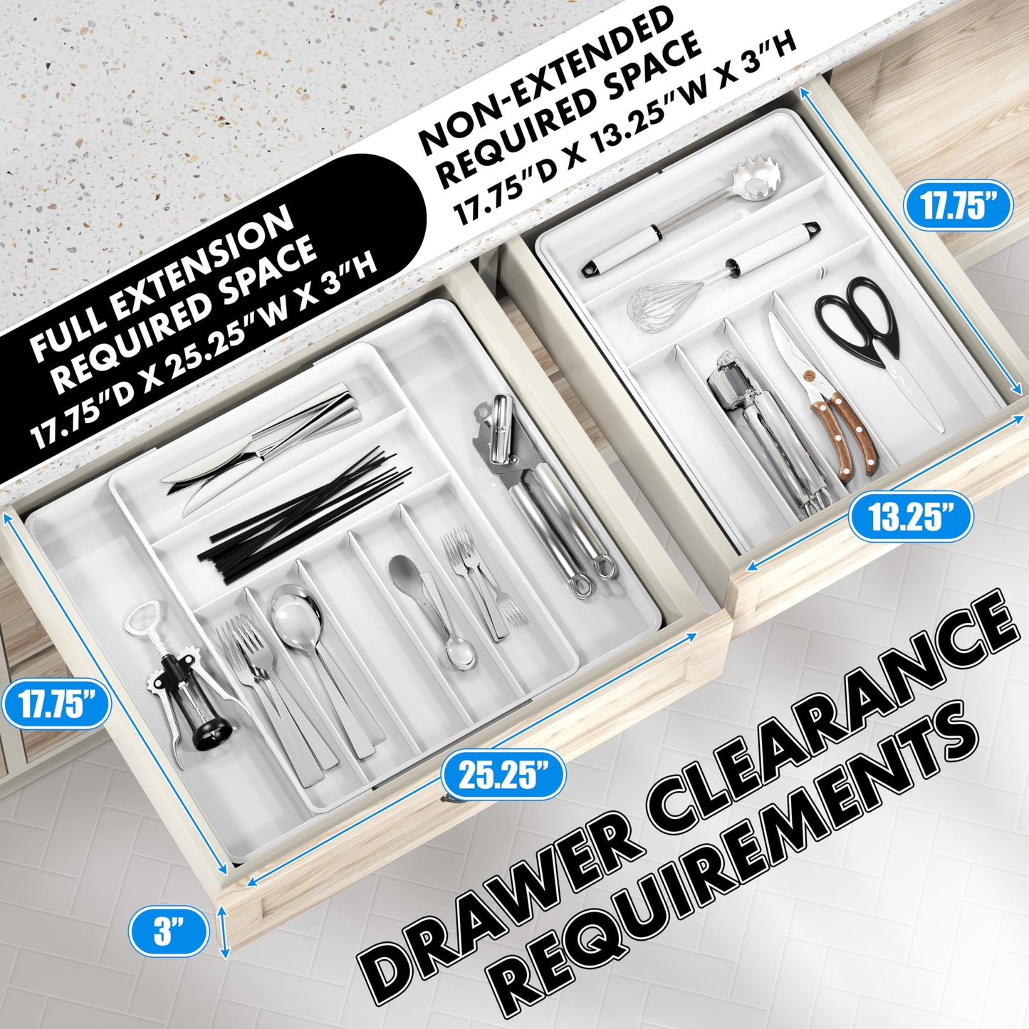 Simple Houseware Expandable & Adjustable Cutlery Drawer Organizer - Large Utensil and Flatware Tray for Kitchen Drawers, White