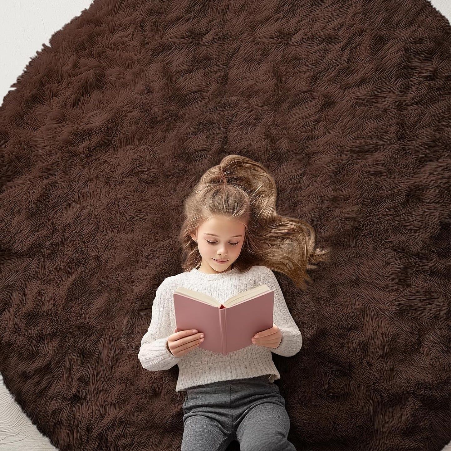 OLANLY Round Coffee Area Rug - Soft, Fluffy, Machine Washable 6 ft Circle Rug for Bedroom & Living Room Decor