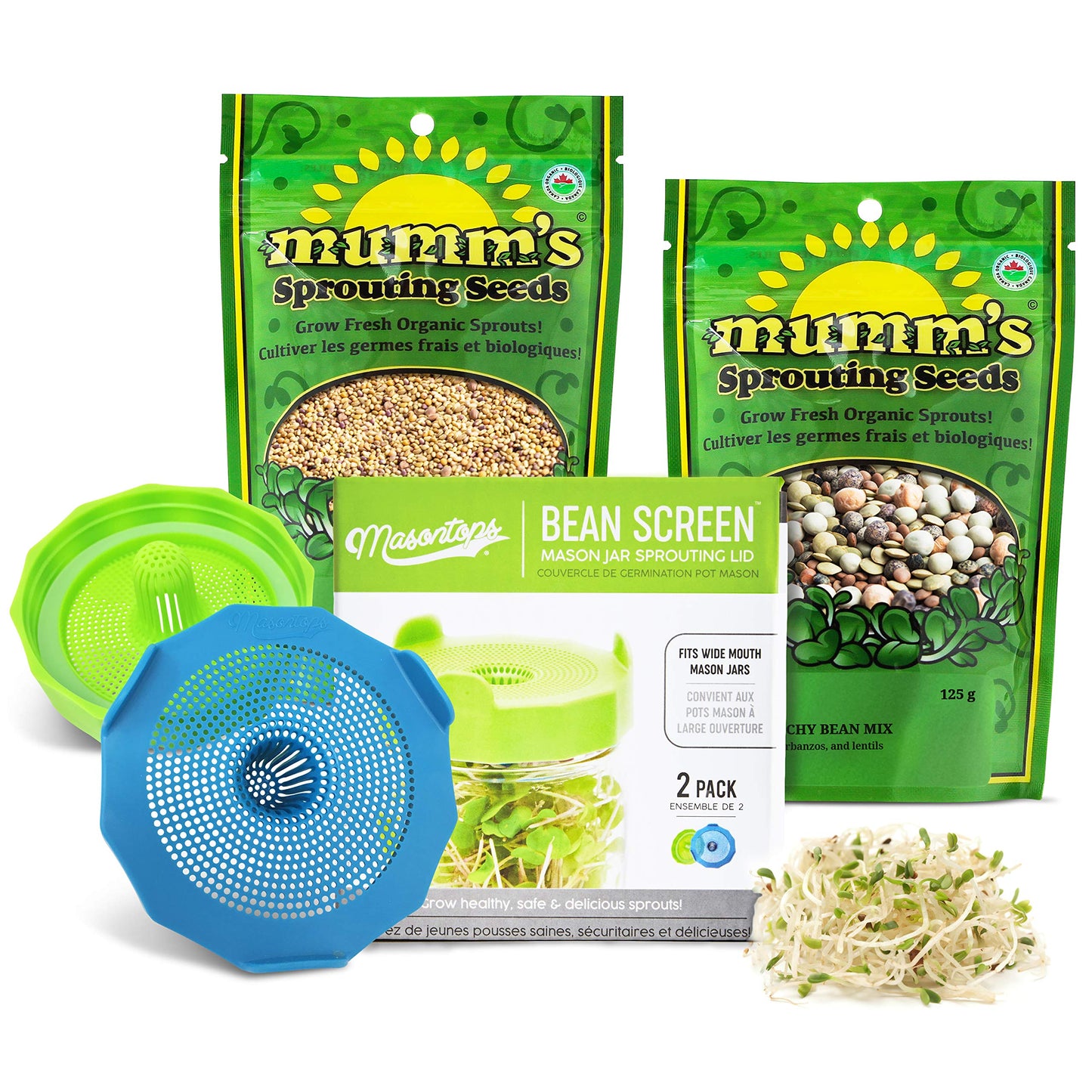 Masontops Bean Screen Sprouts Growing Kit - Sprouting Lids & Sprout Mixes Microgreens Growing Kit - Sprouting Kit Wide Mouth Mason Jar Strainer Lid