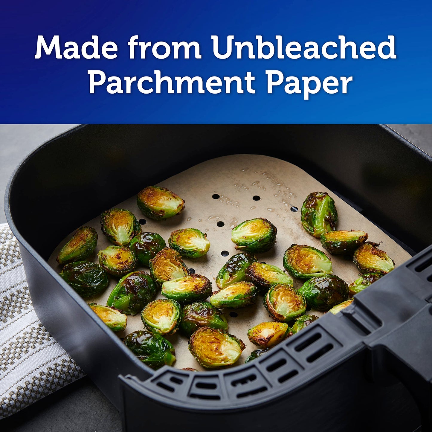 Reynolds Kitchens Air Fryer Liners Disposable, Unbleached Parchment Paper Sheets, 50 Count (Pack of 4)