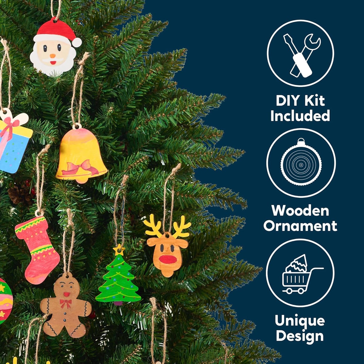 JOYIN Christmas Wooden Ornaments Craft Kit - 100 Unfinished DIY Ornaments with 8 Watercolor Pens for Kids (Ages 8+)