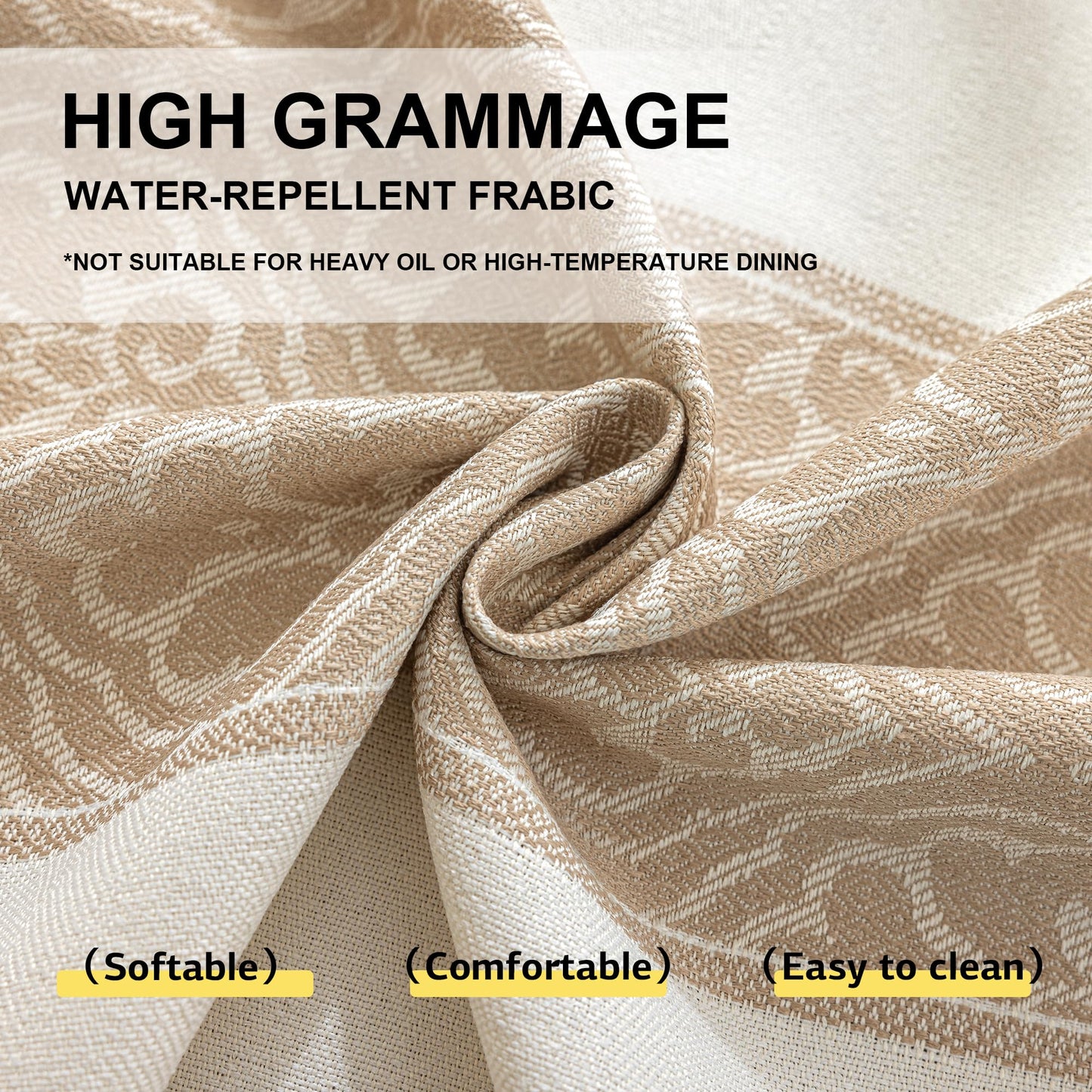 UWWGKK Nordic Beige Rectangular Tablecloth, Premium Drape, Water & Stain Resistant, Elegant Rectangle Table Cover for Dining, Kitchen, Party, Home Decor