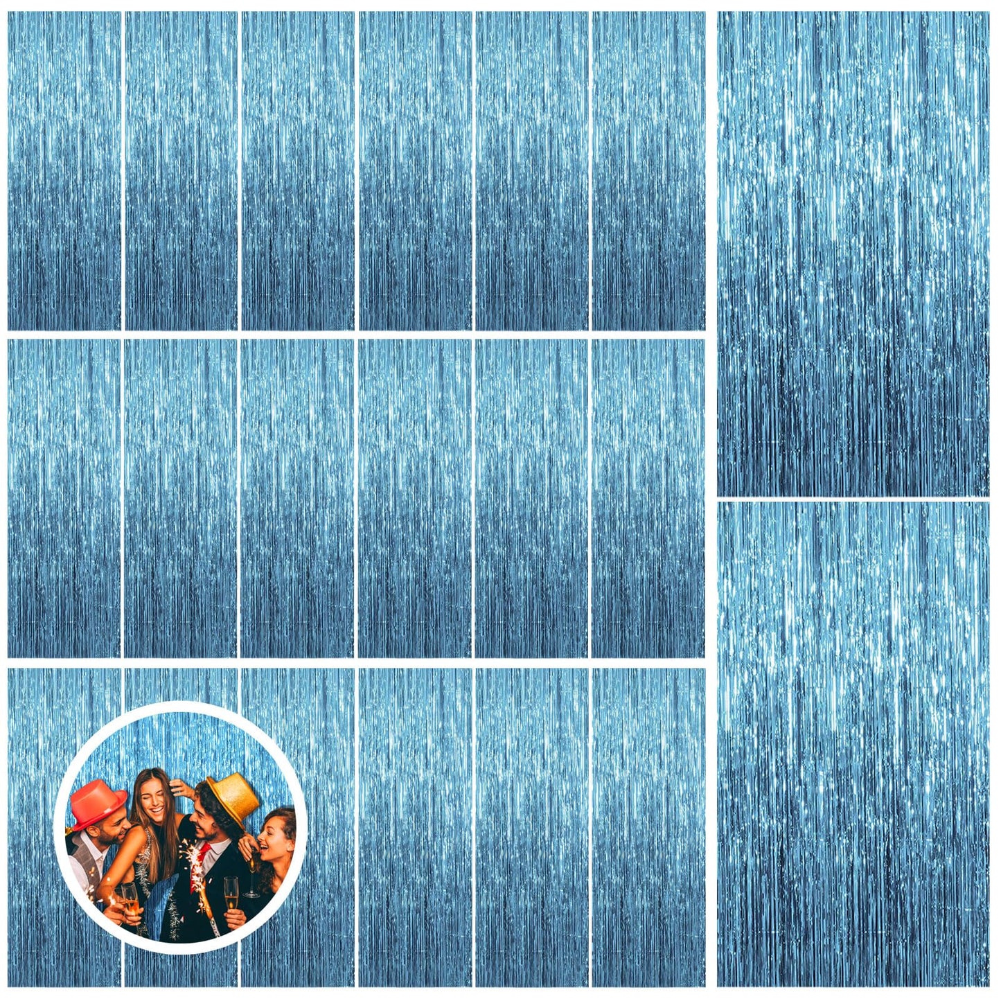 20 Pack Blue Backdrop Curtain Tinsel Streamers Ocean Themed Decor Birthday Party Decorations Foil Fringe Backdrop Graduation Baby Shower Bachelorette Winter Party Decorations Supplies