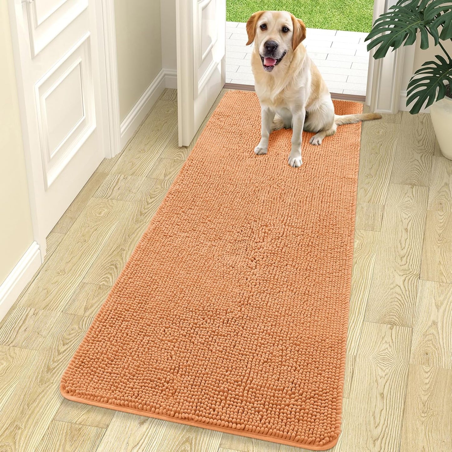 OLANLY Dog Door Mat - Absorbent Non-Slip Washable Doormat for Muddy Paws | 70x24 Inches, Orange