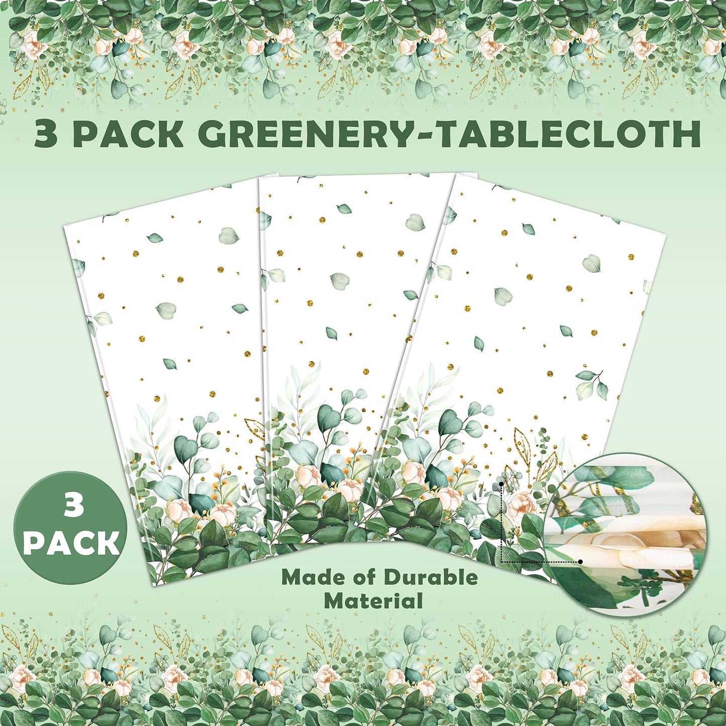 Sage Green Eucalyptus Leaf Tablecloth for Baby Shower Party Decoration Disposable Plastic Sage Greenery Tablecloth Table Cover Boho Woodland Neutral Baby Shower Wedding Party 54 x 108IN (3, Greenery)
