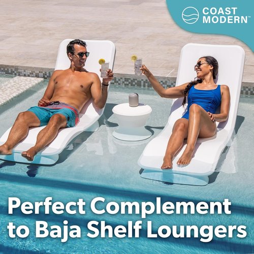 Coast Modern Outdoor Side Table - All-Weather Lounger Table for Pool or Patio - 15" White