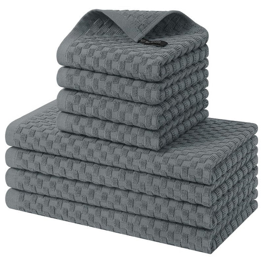 Homaxy 100% Cotton Kitchen Towels and Dishcloths Set, 12 x 12 & 15 x 25 Inches, Set of 8 Bulk Terry Cloth Dish Towels, Super Soft and Absorbent Hand Towel with Hanging Loop, Dark Grey