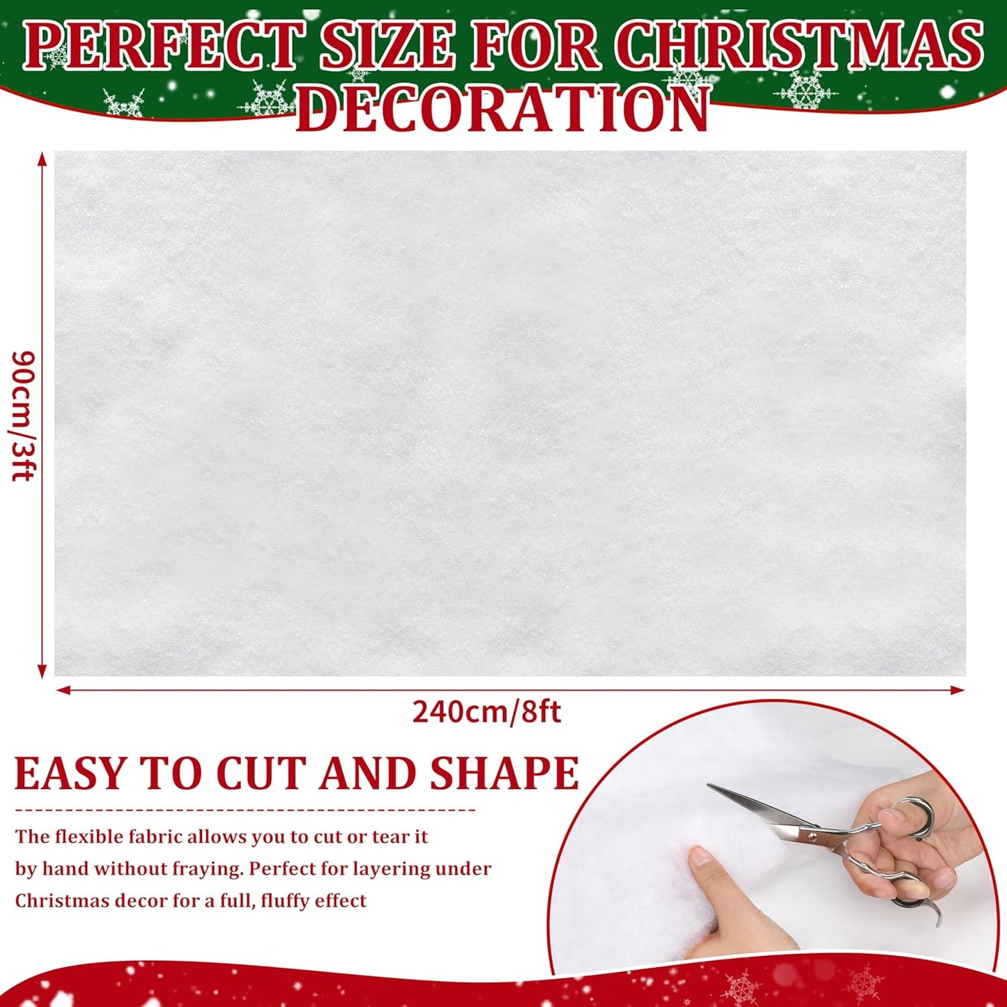 Palonu Snow Blanket - Thick Soft Fluffy Artificial Snow for Christmas Decor | 3 Rolls, 3 x 8 Ft