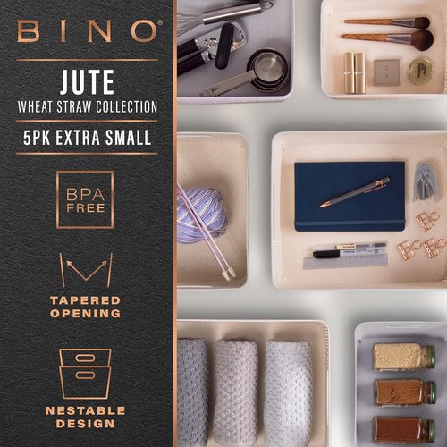 BINO Woven Plastic Basket - Stylish Space-Saving Storage | XS (Natural), 5-Pack | Jute Collection