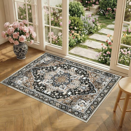 Black Washable Entry Rug by [Brand Name] - Non-Slip Rubber Backing | Stain & Fade Resistant, 2x3 Size