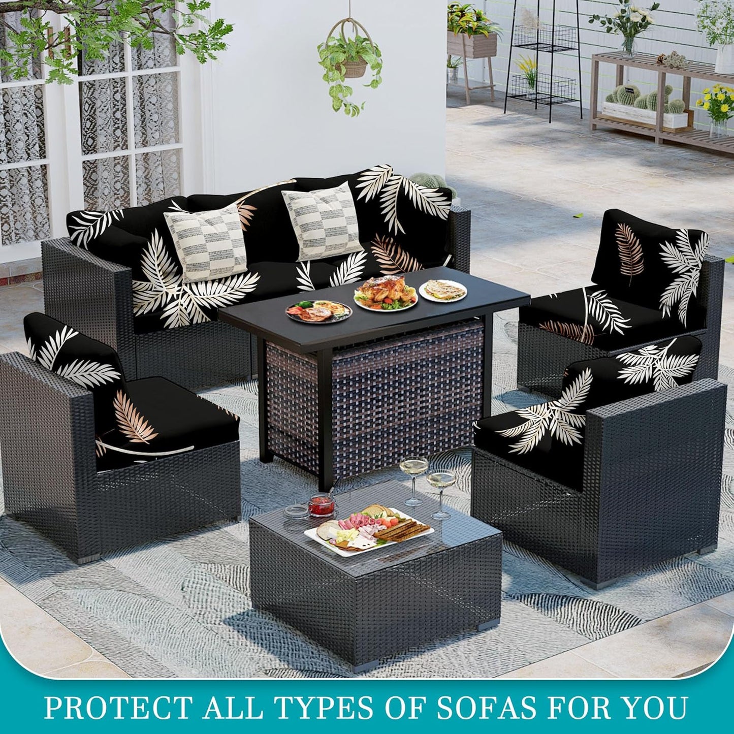 Skiennix 12-Piece Stretch Patio Cushion Covers - Washable Outdoor Sofa Slipcovers in Coconut Trees