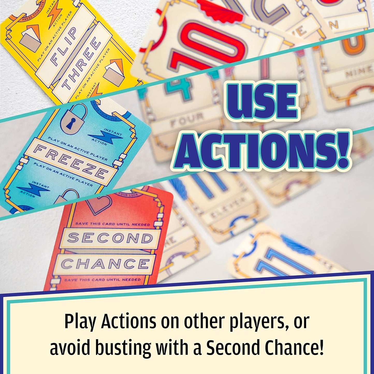 USAOPOLY Flip 7 Card Game - Fast-Paced Strategy & Luck Blend for 3+ Players | Ages 8+ | 20 Min Play Time