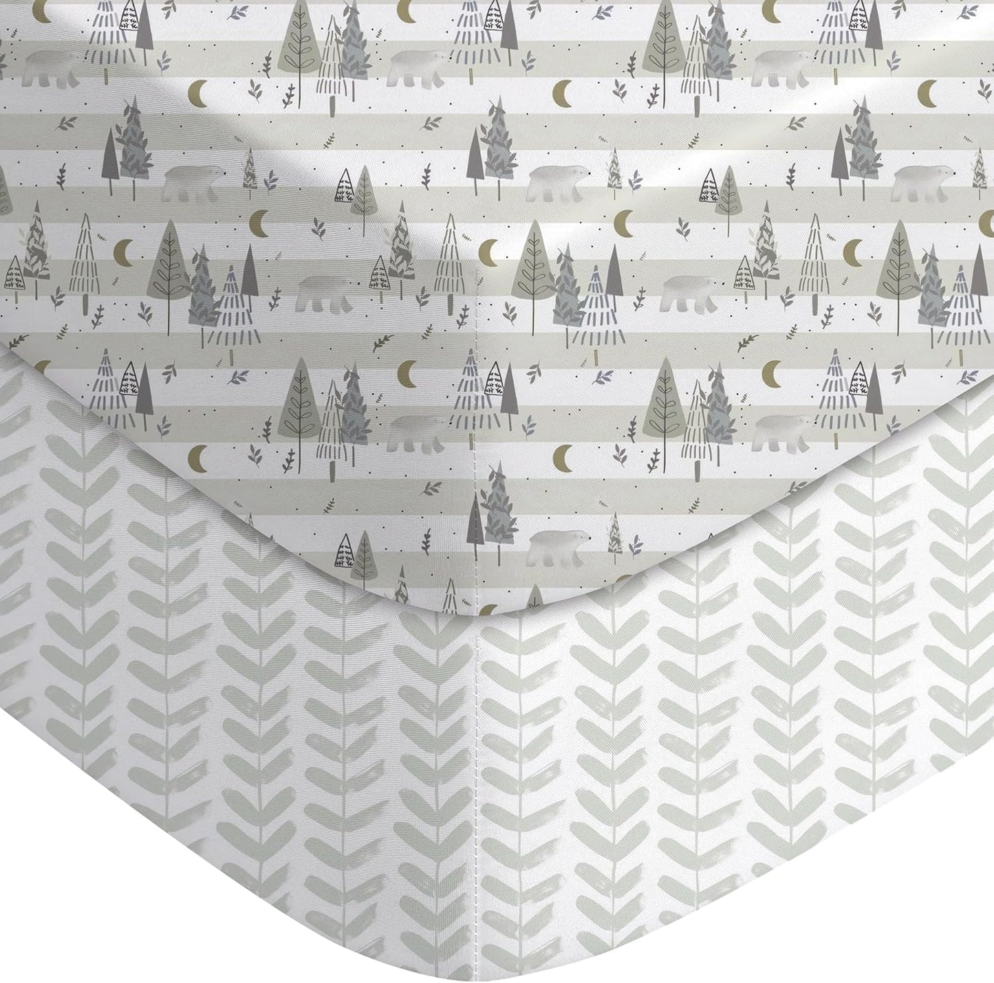 Yoofoss Baby Crib Sheets - Ultra Soft 2-Pack Fitted Sheets for Standard Cribs | Neutral Forest Bear Design 52x28